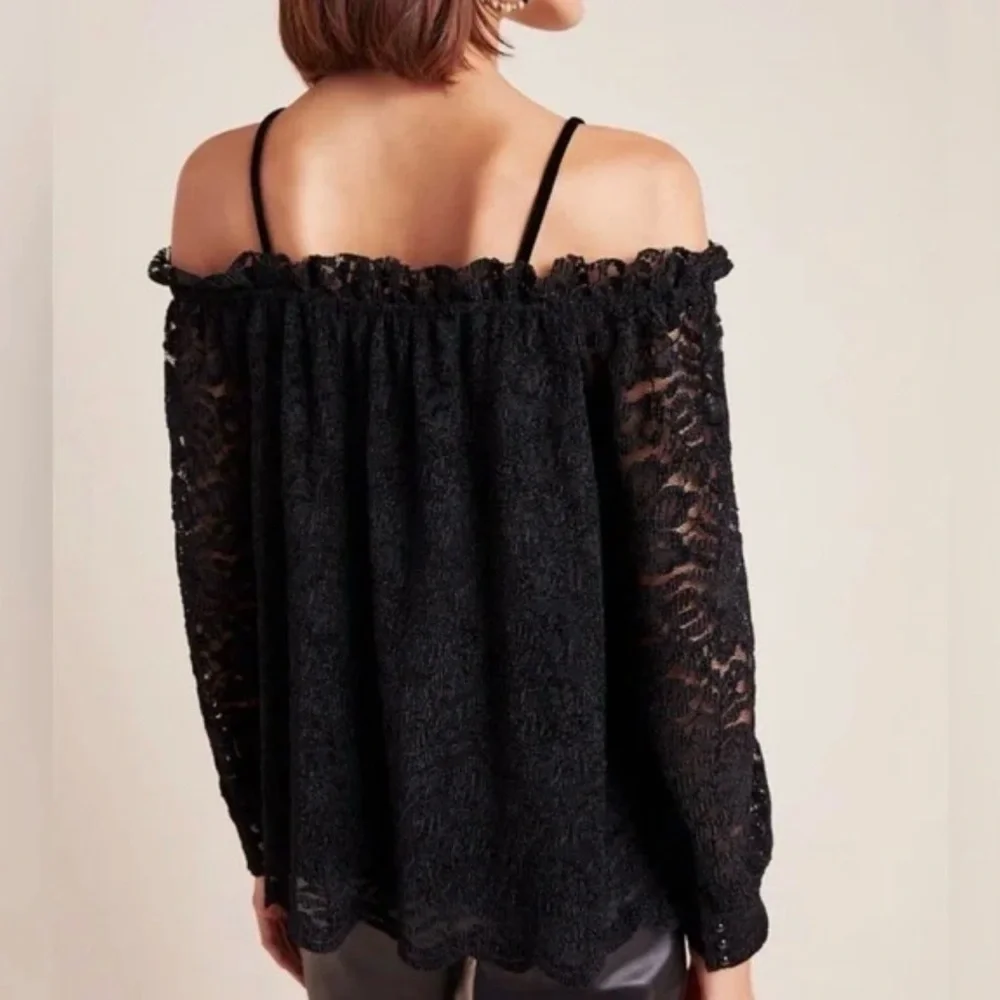 NWT, Anthropologie, Eri + Ali, Black, Lace, Off-Shoulder, Blouse Top‎ | Womens M